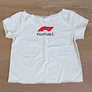 Aeropostale Formula 1 Graphic Tee Off Shoulder Car Size S White Red Black